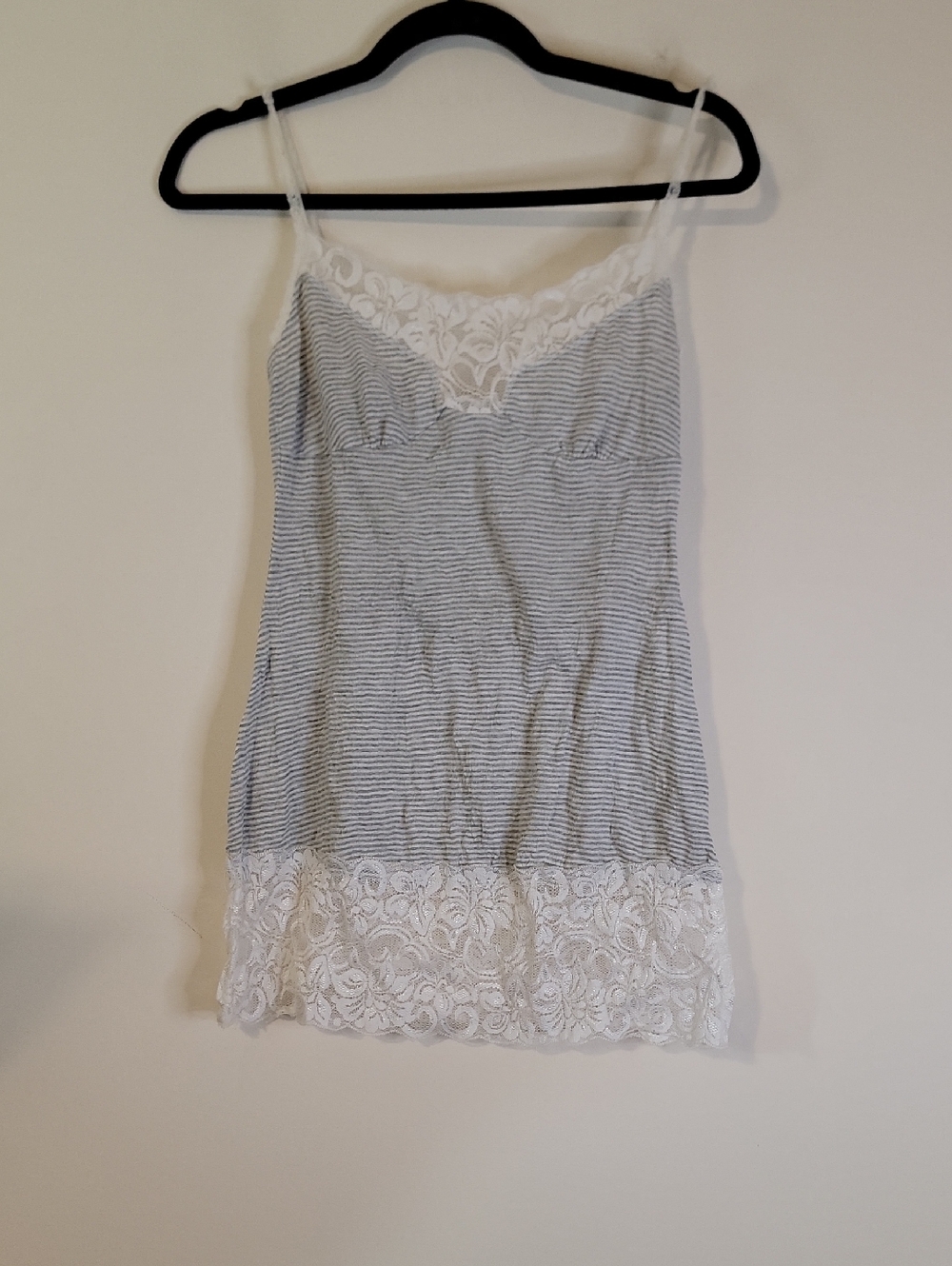 Charlotte Russe Striped Lace-Trim Cami in White and Gray